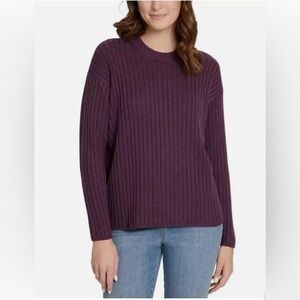 NWT Jessica Simpson Ribbed Knit Long Sleeve Crewneck Sweater L Purple Stretch